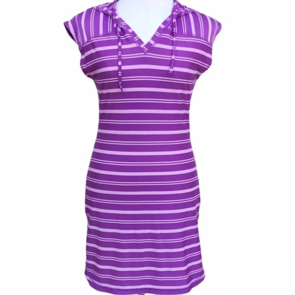 ATHLETA WICK IT BEACH PURPLE STRIPED HOODED SLEEVELESS SWIM COVERUP XS